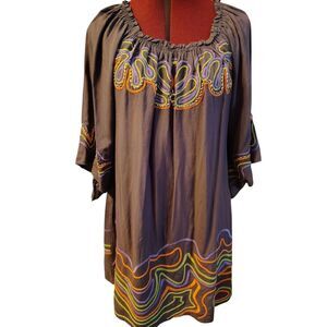 Urban Mangoz Brown Embroidered Beaded Boho 100% Cotton Size M Tunic Dress